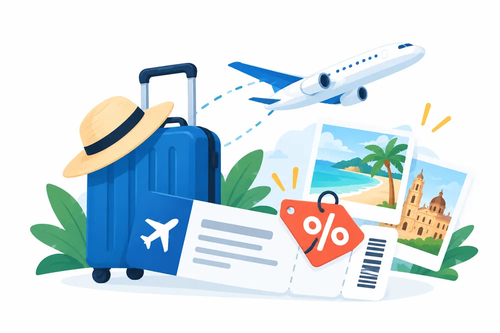 Ilustración de ofertas de viajes