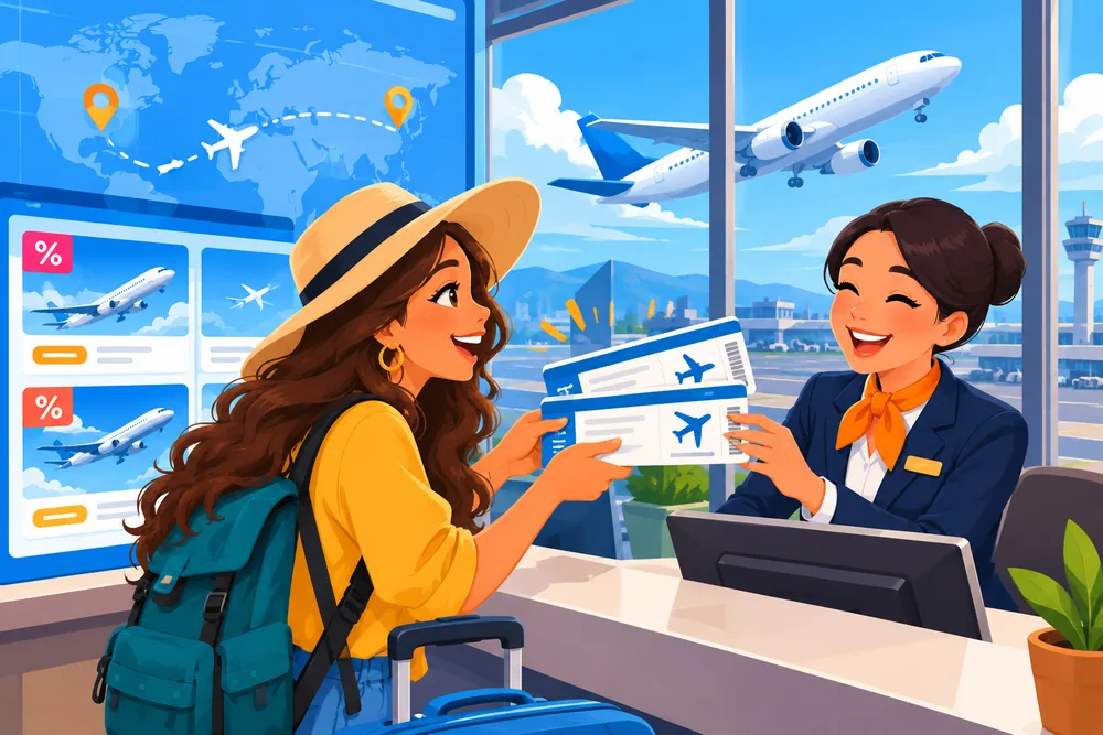 Ilustración de ofertas en boletos de avión
