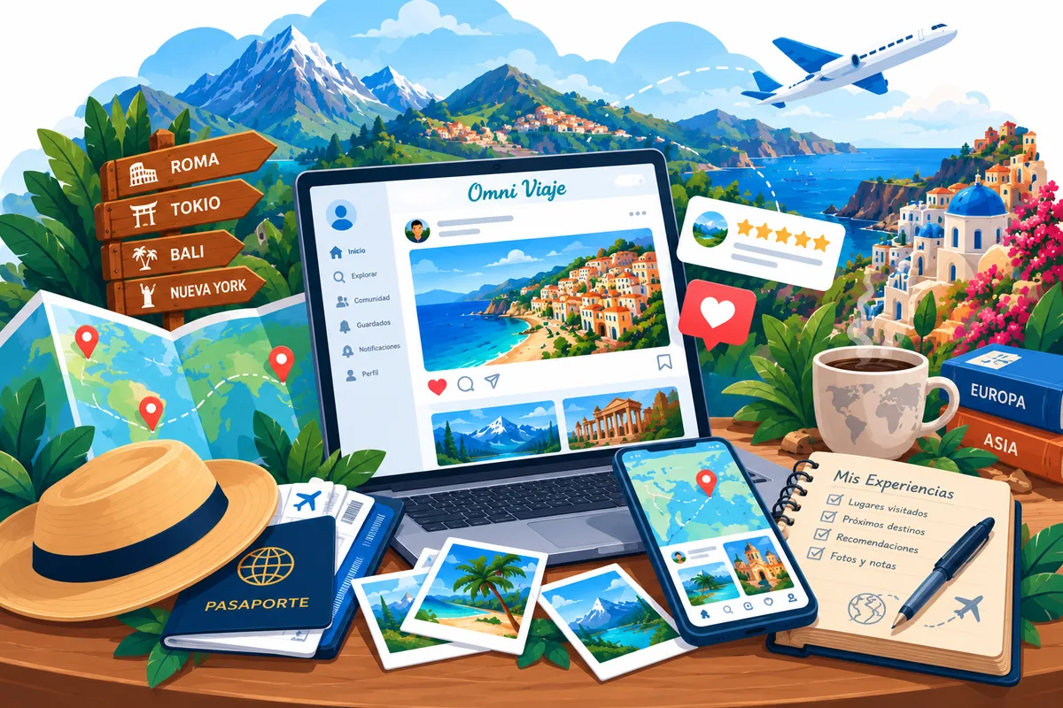 Experiencia de Omni Viaje en laptop con una comunidad de viajeros